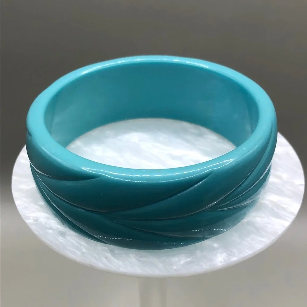 Bundle lot 5 vintage 90's acrylic resin bangle bracelets blue green layer stack